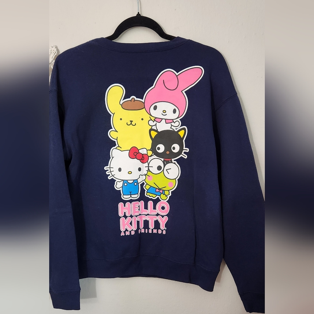 Hello Kitty Blue Crew Neck Sweater with Cartoon Print